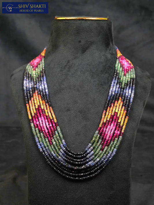 10 Lines Navratna Necklace Gemstones