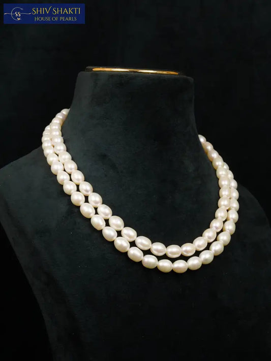 Big Size 2 Line Oval Pearl AAA Necklace / Mala