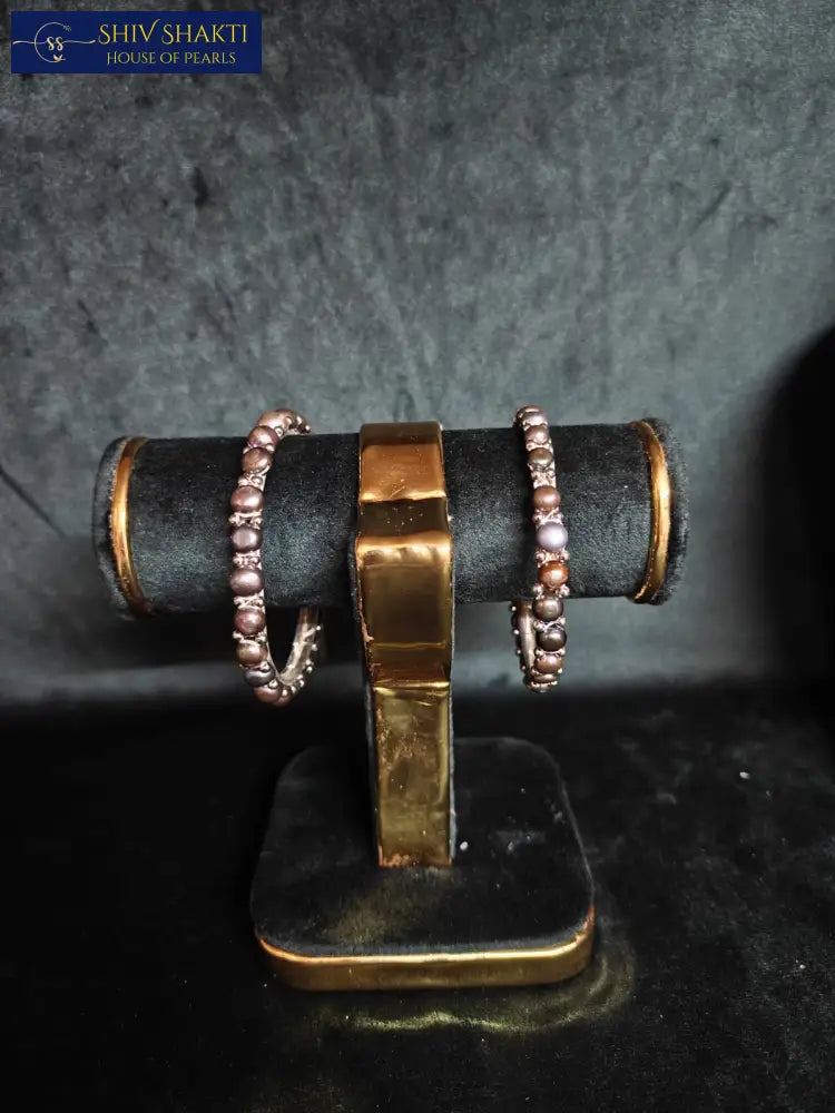 Elegant Button Pearl Bangle - Crystal Accent Design Pearl Bangles