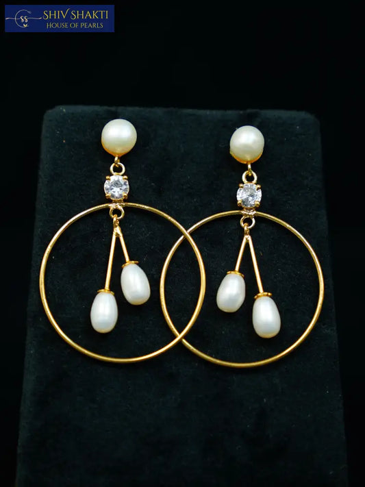 Golden Hooped Pearl Earrings Pearl Earrings