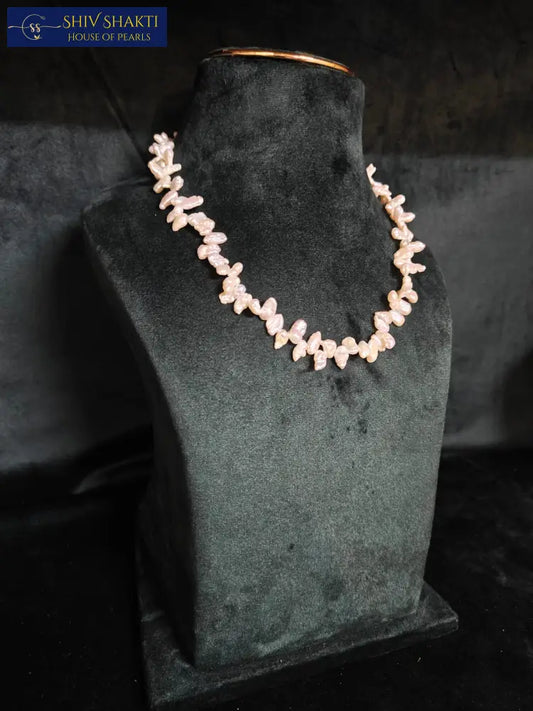 Natural Baroque Pearl Necklace - Soft Pink Single Strand Necklace / Mala