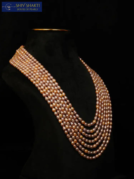 Oval Pearl Necklace Rainbow 4-5mm approx Necklace / Mala