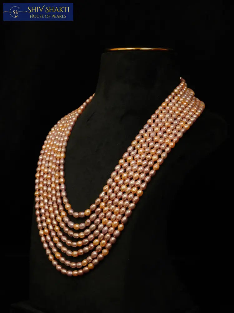 Oval Pearl Necklace Rainbow 4-5mm approx Necklace / Mala