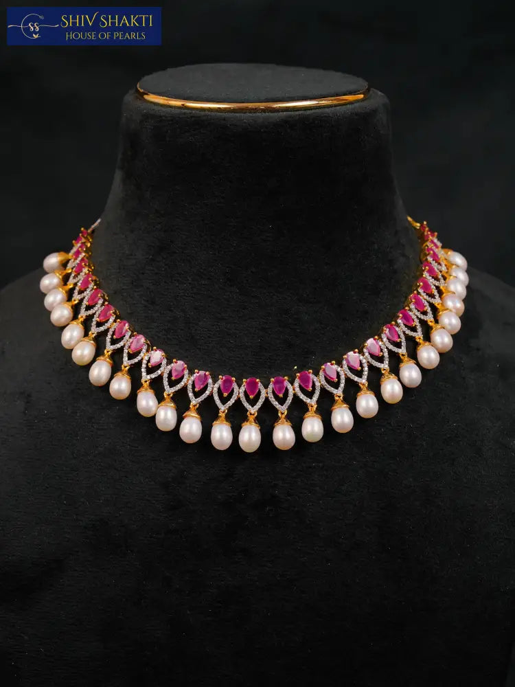 Pearl Drop With CZ Stone Pearl Necklace / Mala