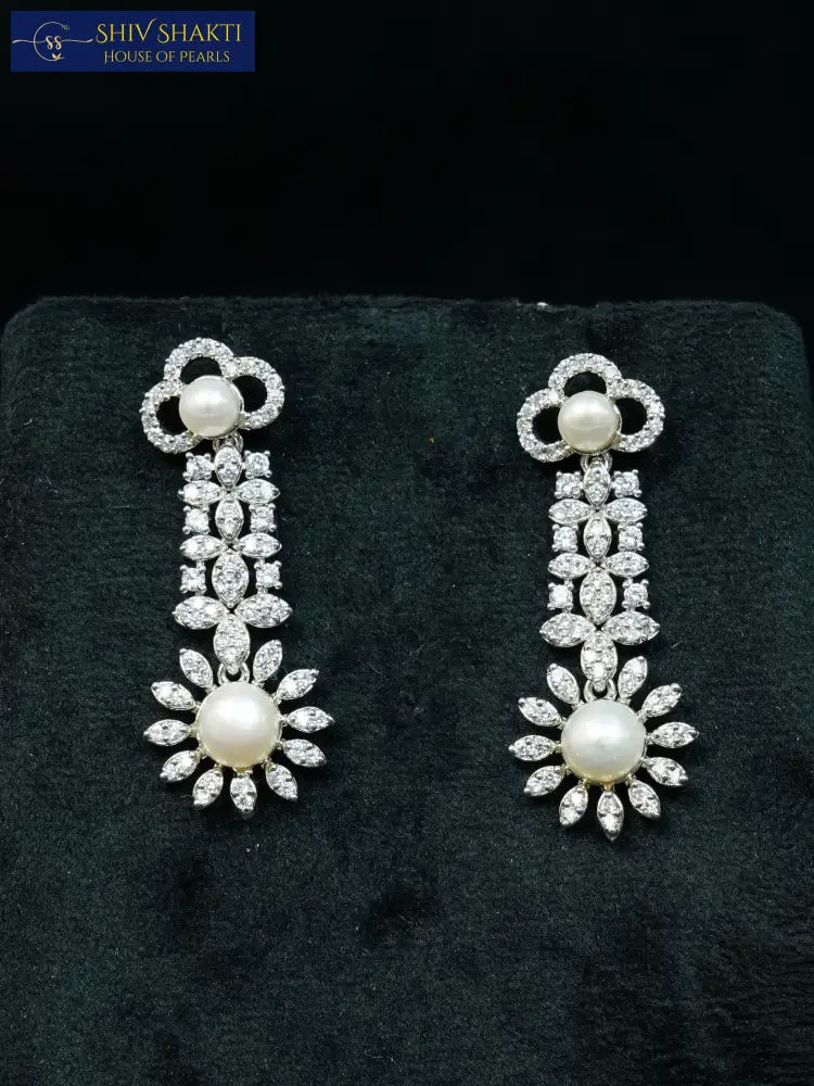 Pearl Sunflower Dangler Earring Pearl Earrings