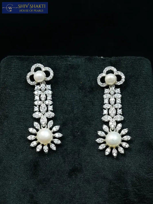 Pearl Sunflower Dangler Earring Pearl Earrings