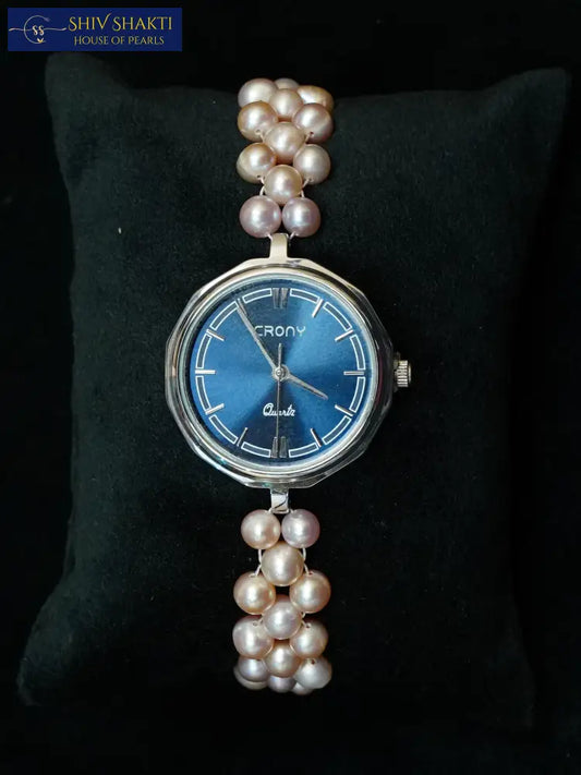 Pink Round jali Pearl Watch