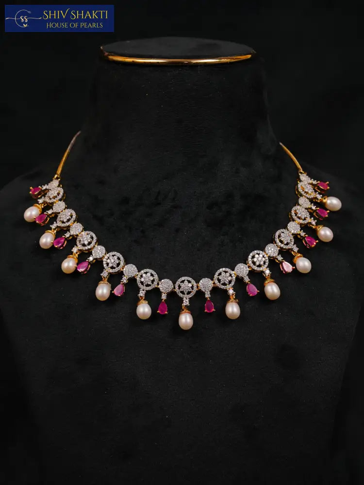 Red Onyx With Pearl Drop Necklace / Mala