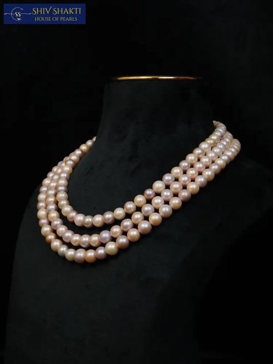 Round Pearl 3 lines Necklace / Mala