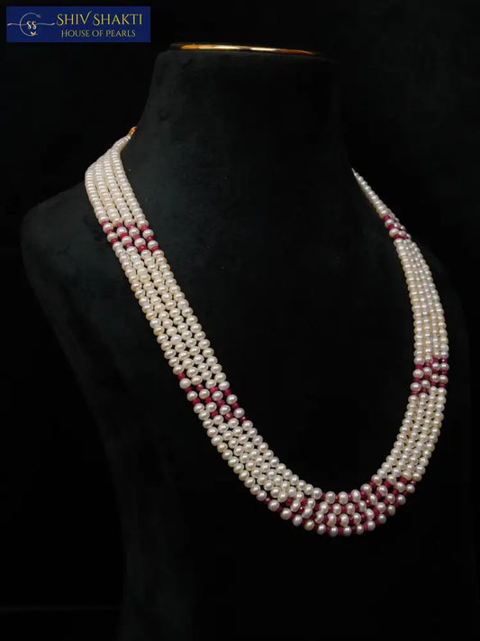 Ruby Pearl Necklace 4 lines Necklace / Mala