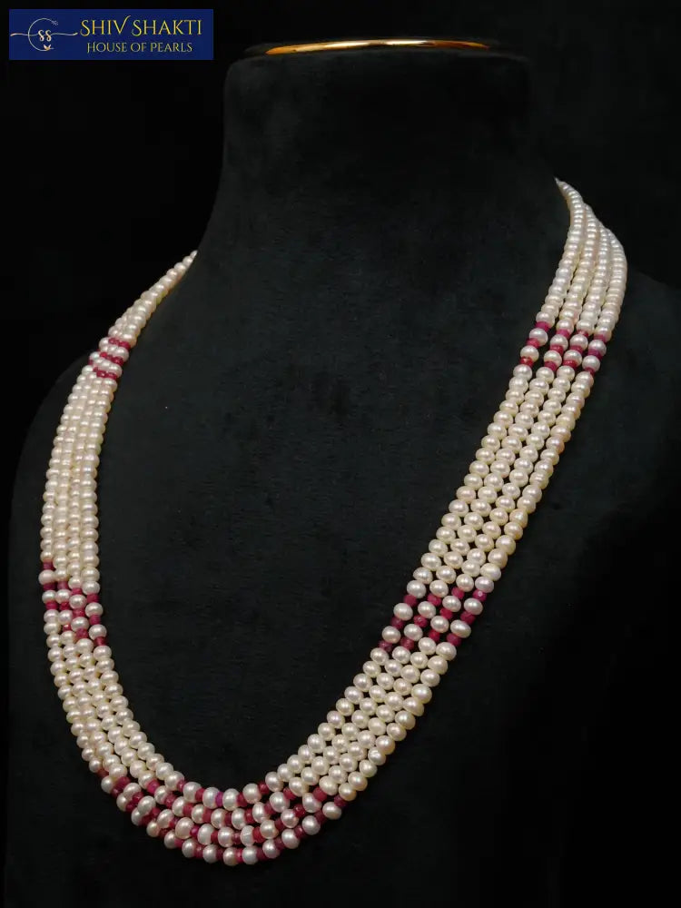 Ruby Pearl Necklace 4 lines Necklace / Mala