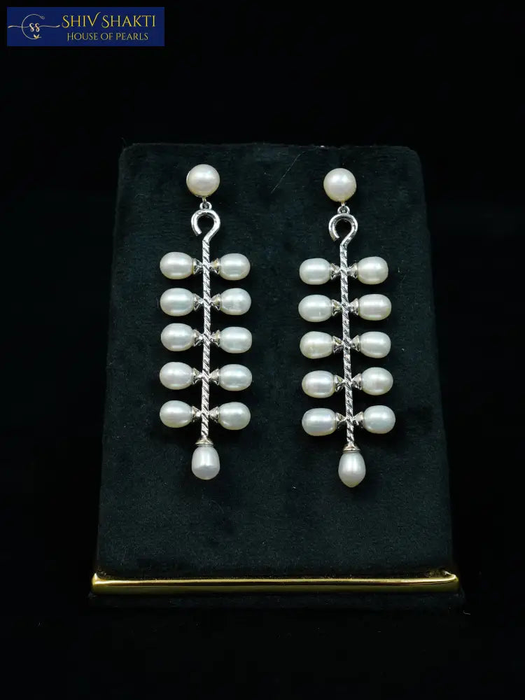 Silver Pearl Cluster Drops Pearl Earrings