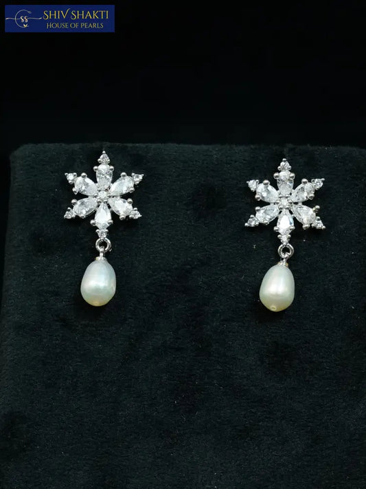 Snowflake Stone Pearl Drops Pearl Earrings