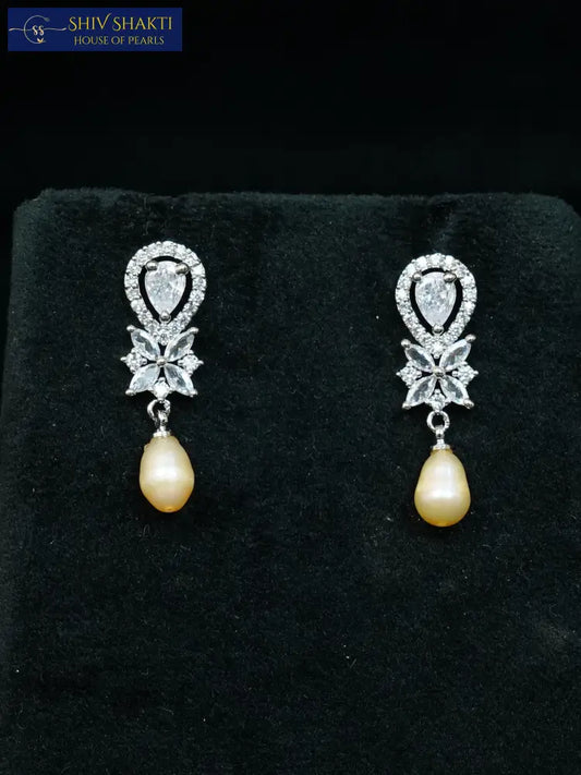 Stone Floral Drop Earring Pearl Earrings