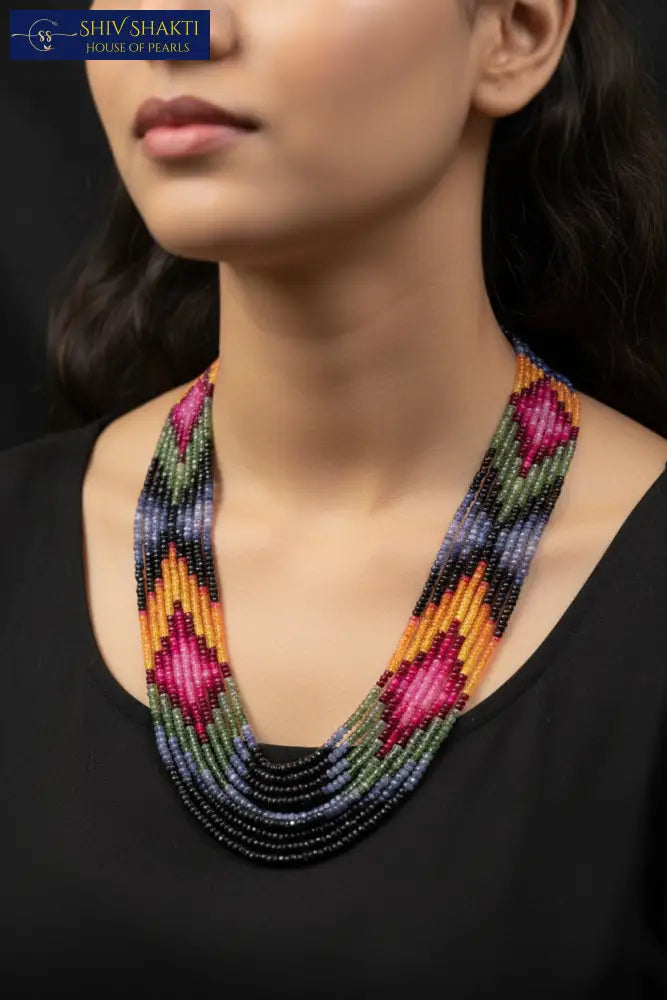 10 Lines Navratna Necklace Gemstones