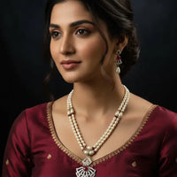 2 Line Beautiful CZ Necklace Pearl Necklace / Mala