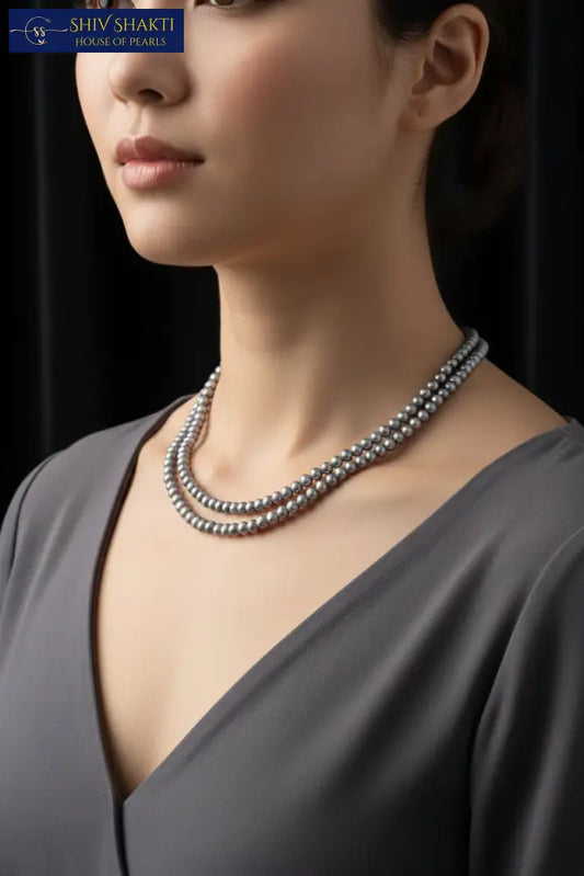 2 Line Grey Lovely Necklace Necklace / Mala