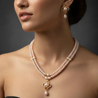 2 line Pearl Cross Pendant Pearl Necklace / Mala