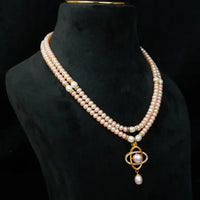 2 line Pearl Cross Pendant Pearl Necklace / Mala