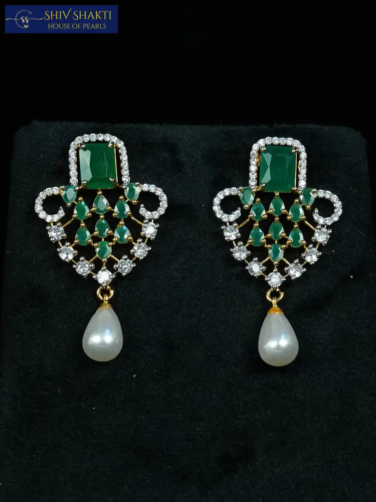 2 Line Pearl CZ Necklace Pearl Necklace / Mala