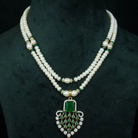 2 Line Pearl CZ Necklace Pearl Necklace / Mala