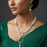 2 Line Pearl CZ Necklace Pearl Necklace / Mala