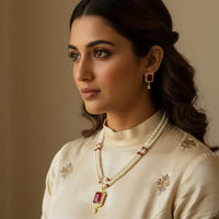 2 Line Pearl Onyx Necklace Pearl Necklace / Mala