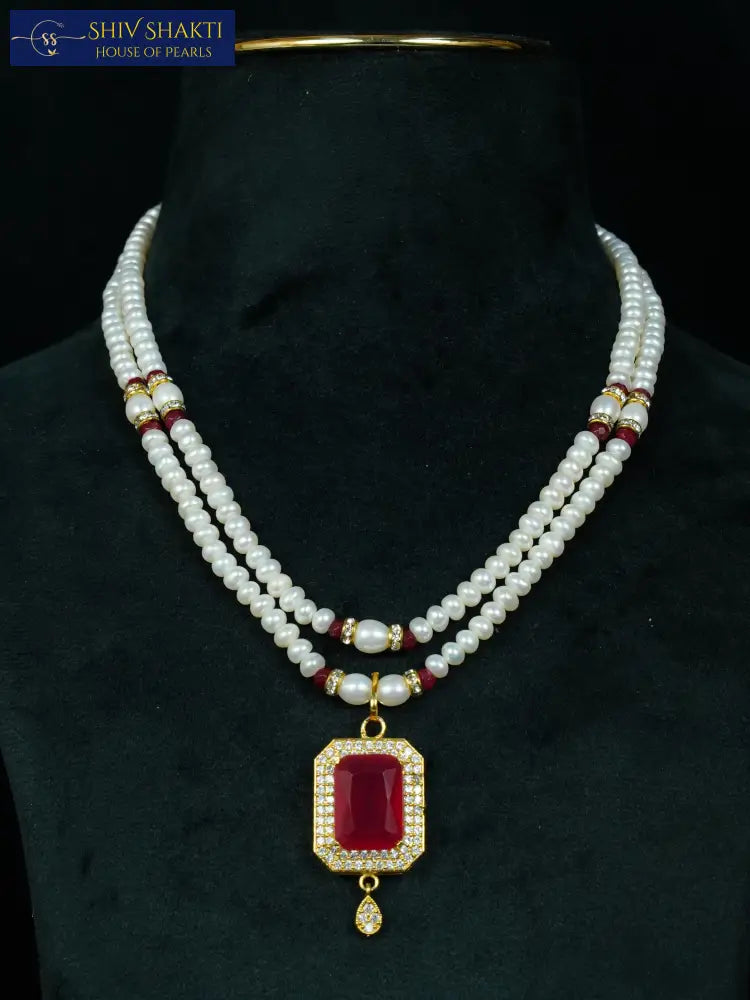 2 Line Pearl Onyx Necklace Pearl Necklace / Mala