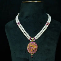2 Line Ruby Pendant Set Pearl Necklace / Mala