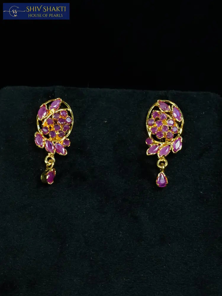 2 Line Ruby Pendant Set Pearl Necklace / Mala