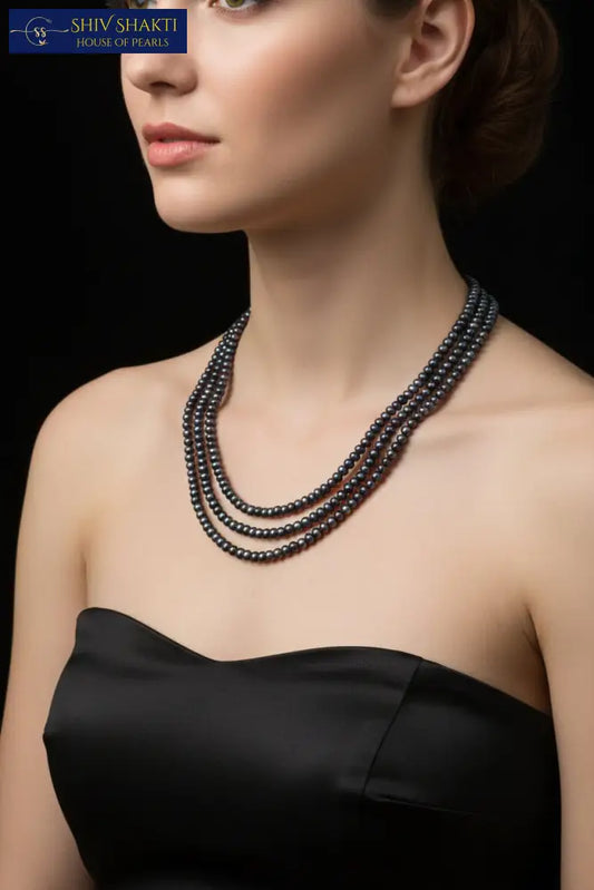 3 line blues gray mala Necklace / Mala