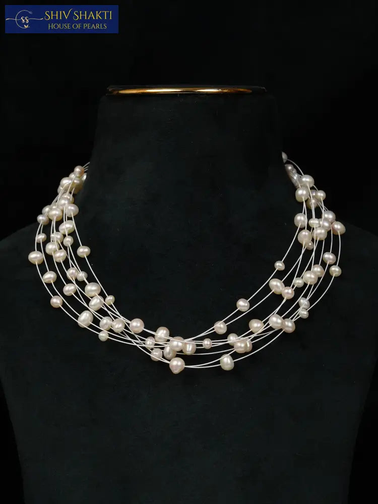 7 LINE FLOATING PEARL NECKLACE Necklace / Mala