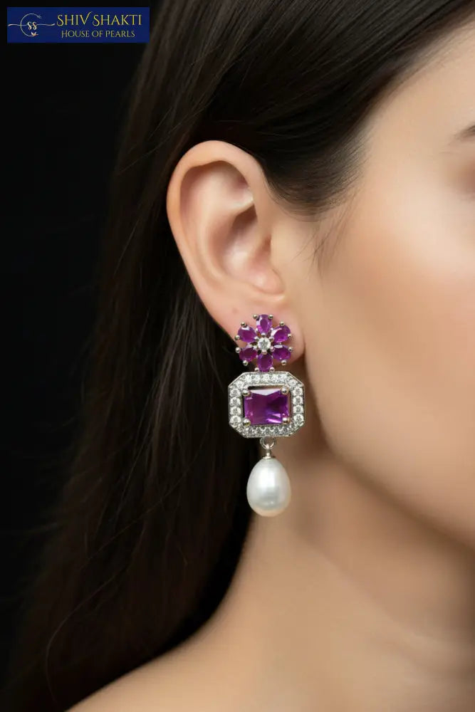 Amethyst Pearl Drop Earring Pearl Earrings