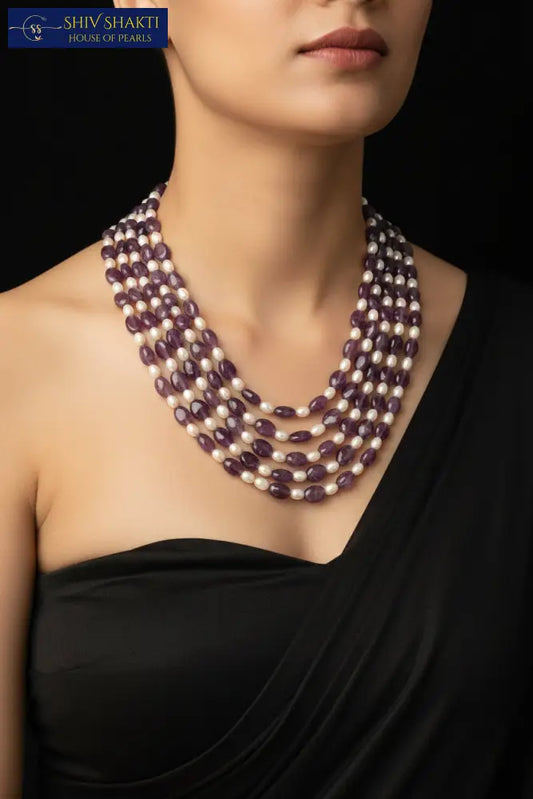 AMETHYST STONE WITH PEARL Necklace / Mala