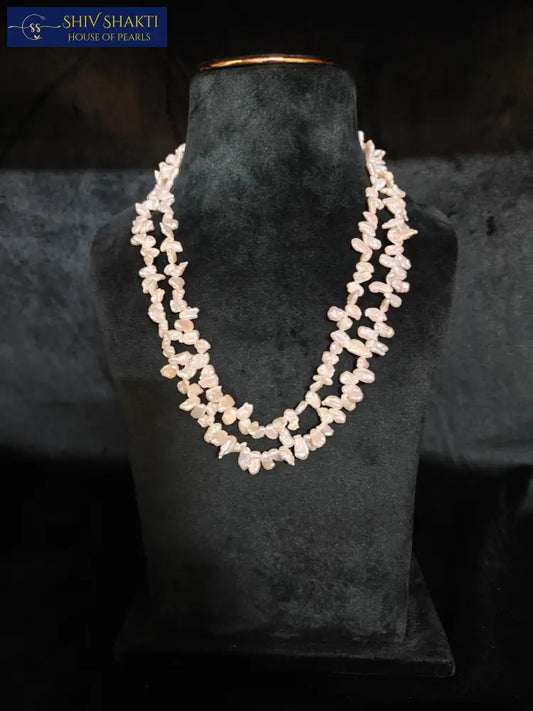 Baroque Pearl Double Strand Necklace - Natural Pink Freshwater Pearls Necklace / Mala