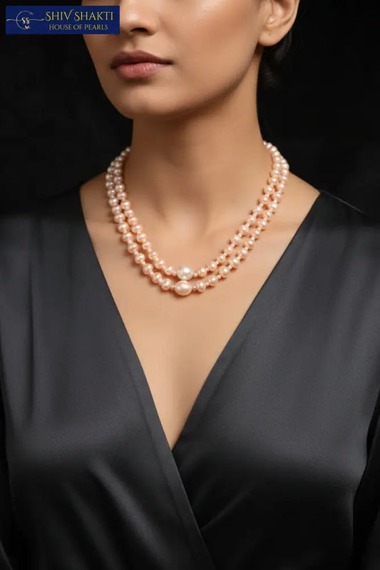 Baroque Pearl Mala – Double Line (19–20 inches) Necklace / Mala