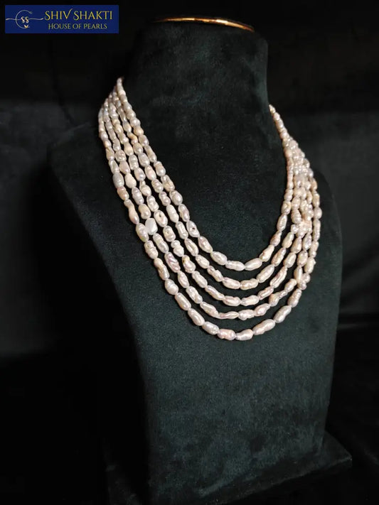 Baroque Pearl Necklace – 5 Line Layered Design (17–21 inches) Necklace / Mala