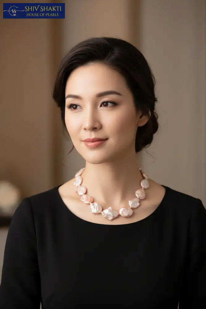 Baroque Pearl Necklace – Big Size Single Line (17 inch) Necklace / Mala