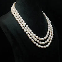 Beautiful Oval Pearl 3 Lines Necklace / Mala