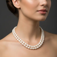 Big Size 2 Line Oval Pearl AAA Necklace / Mala