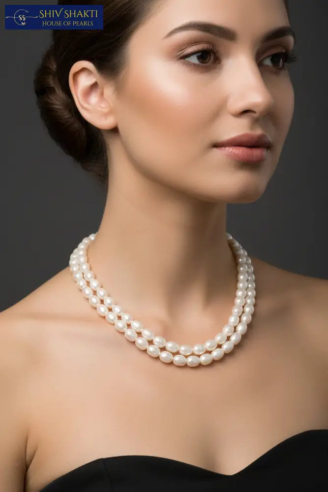 Big Size 2 Line Oval Pearl AAA Necklace / Mala