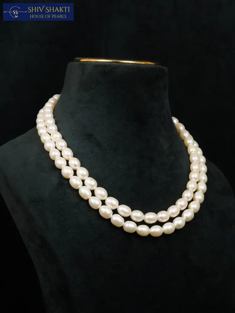 Big Size 2 Line Oval Pearl AAA Necklace / Mala