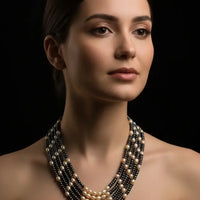 Black and white Pearl necklace 3-4mm Necklace / Mala