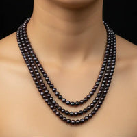 Black Flat Pearl 3 Lines Necklace / Mala