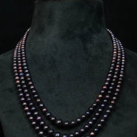 Black Flat Pearl 3 Lines Necklace / Mala