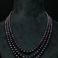 Black Flat Pearl 3 Lines Necklace / Mala