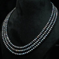 Black Flat Pearl Three Line Mala Necklace / Mala