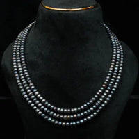 Black Flat Pearl Three Line Mala Necklace / Mala