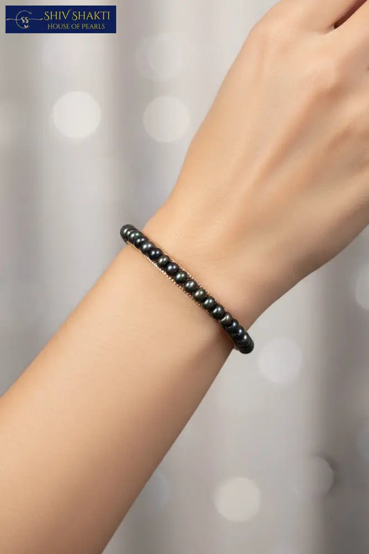 Black n Blue Flat Pearl Bangle