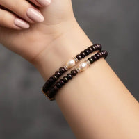 Black n White Flat Pearl Bangle